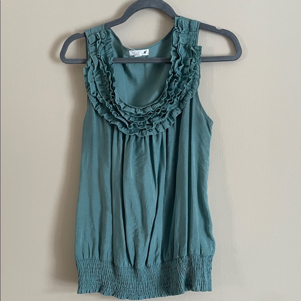 Anthropologie Mine Teal Ruffle Sleeveless Blouse